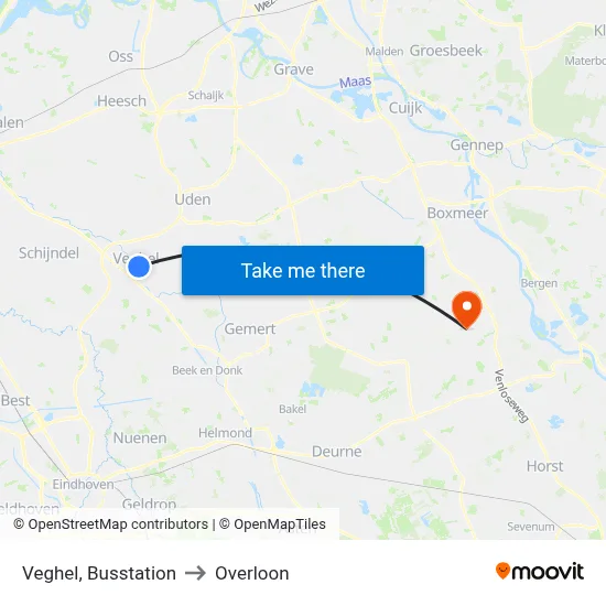 Veghel, Busstation to Overloon map
