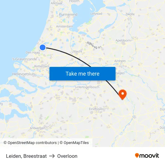 Leiden, Breestraat to Overloon map
