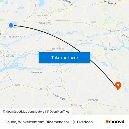 Gouda, Winkelcentrum Bloemendaal to Overloon map