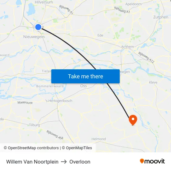 Willem Van Noortplein to Overloon map