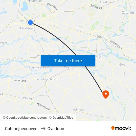 Catharijneconvent to Overloon map