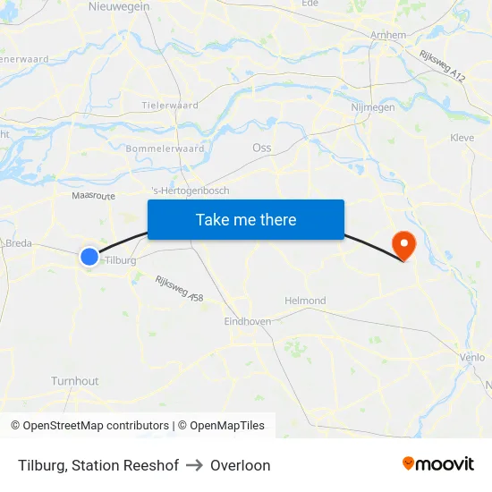Tilburg, Station Reeshof to Overloon map