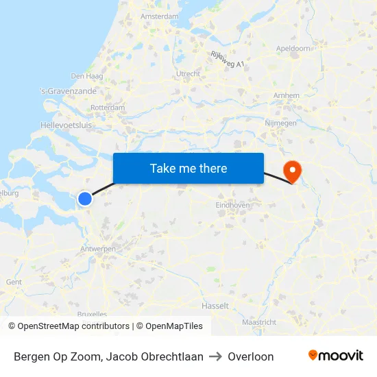 Bergen Op Zoom, Jacob Obrechtlaan to Overloon map