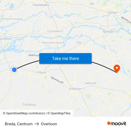 Breda, Centrum to Overloon map