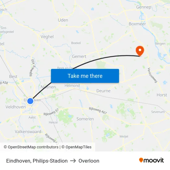 Eindhoven, Philips-Stadion to Overloon map