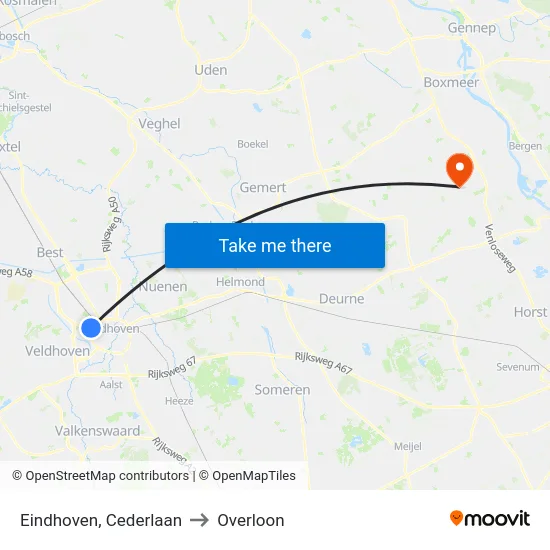 Eindhoven, Cederlaan to Overloon map