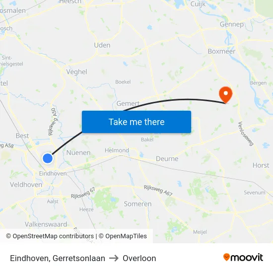 Eindhoven, Gerretsonlaan to Overloon map