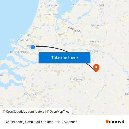 Rotterdam, Centraal Station to Overloon map