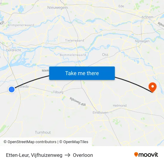 Etten-Leur, Vijfhuizenweg to Overloon map