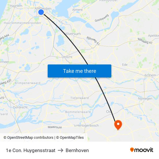 1e Con. Huygensstraat to Bernhoven map