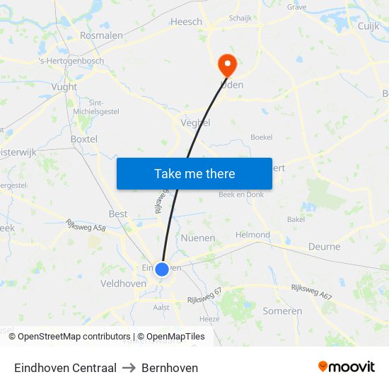 Eindhoven Centraal to Bernhoven map