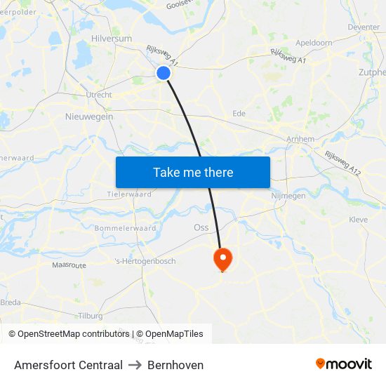 Amersfoort Centraal to Bernhoven map