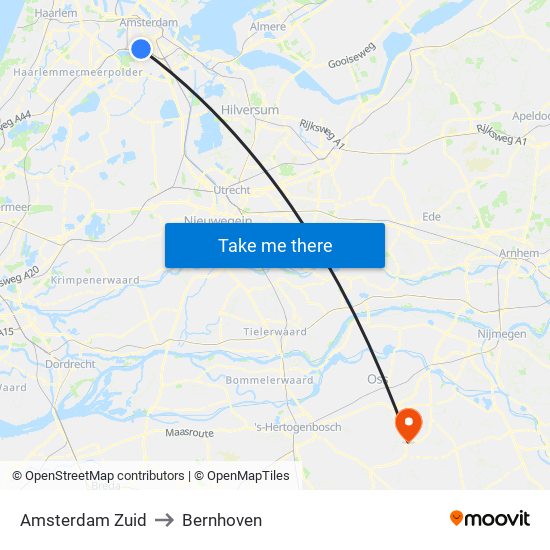 Amsterdam Zuid to Bernhoven map