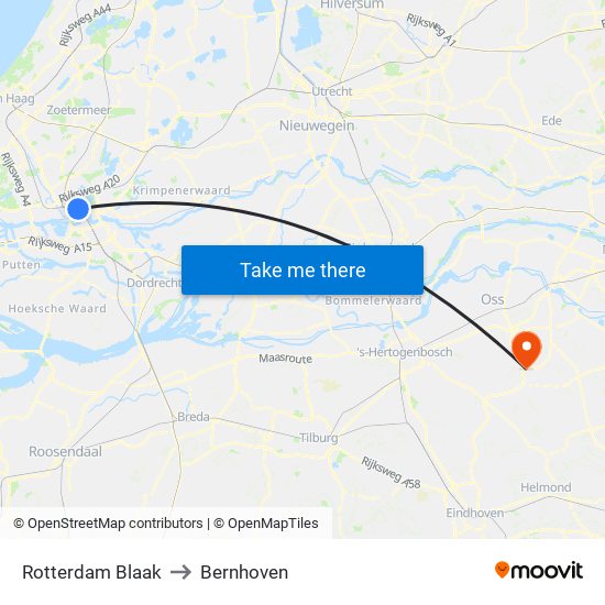 Rotterdam Blaak to Bernhoven map