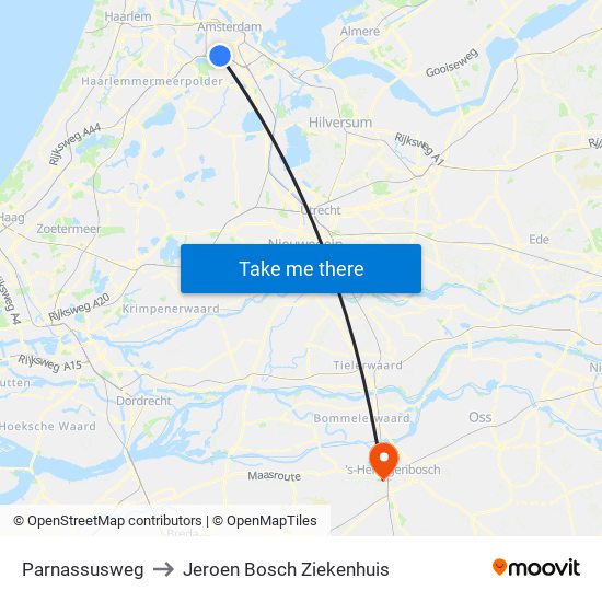 Parnassusweg to Jeroen Bosch Ziekenhuis map
