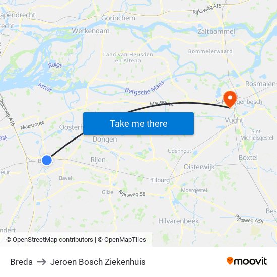 Breda to Jeroen Bosch Ziekenhuis map