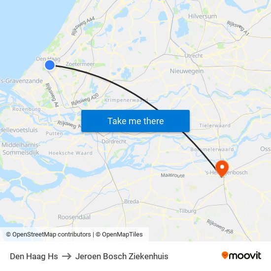 Den Haag Hs to Jeroen Bosch Ziekenhuis map