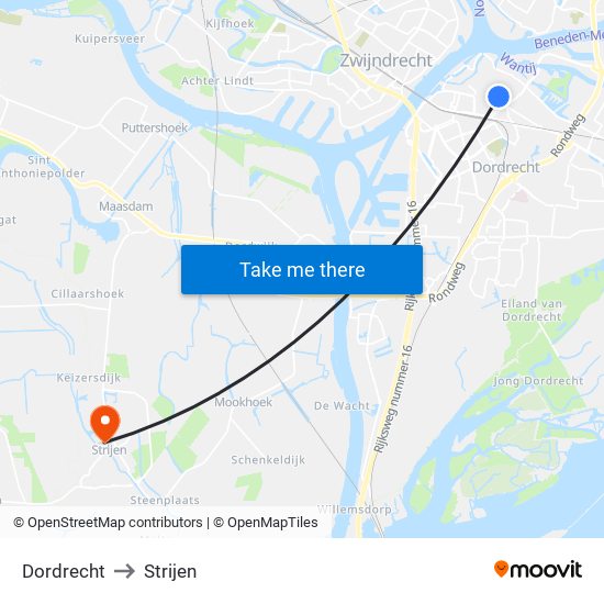 Dordrecht to Strijen map