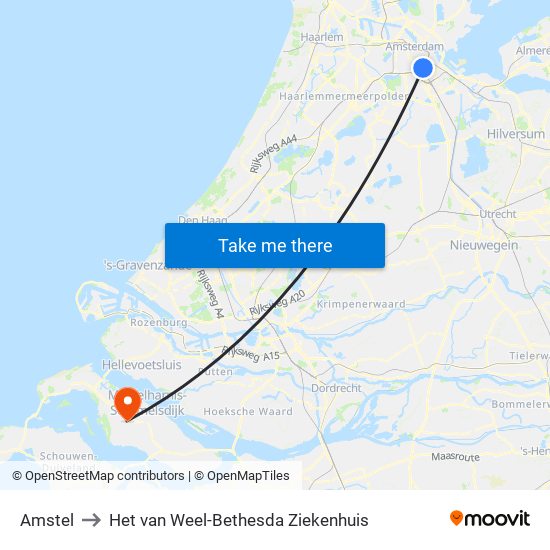 Amstel to Het van Weel-Bethesda Ziekenhuis map