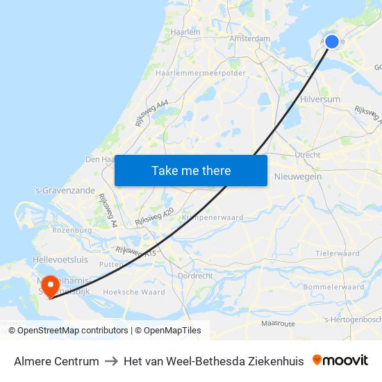 Almere Centrum to Het van Weel-Bethesda Ziekenhuis map