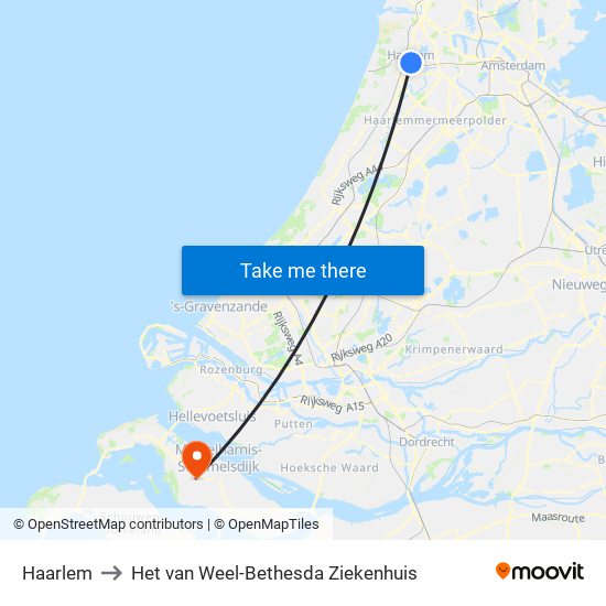 Haarlem to Het van Weel-Bethesda Ziekenhuis map