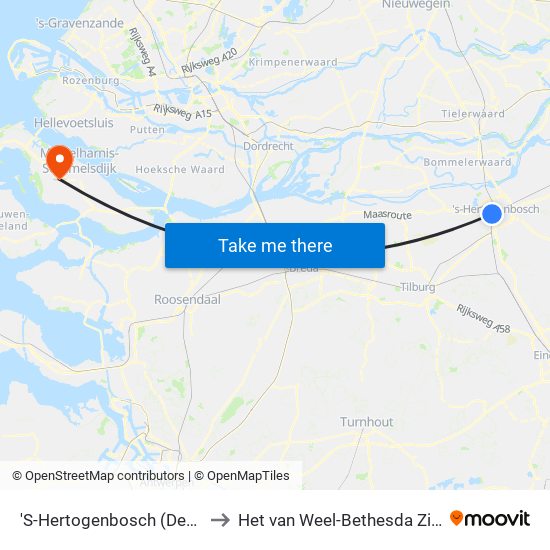 'S-Hertogenbosch (Den Bosch) to Het van Weel-Bethesda Ziekenhuis map