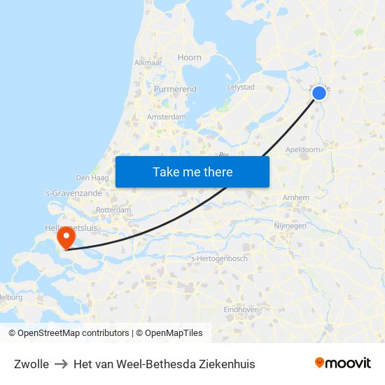 Zwolle to Het van Weel-Bethesda Ziekenhuis map