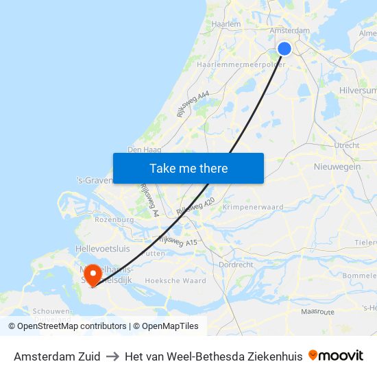 Amsterdam Zuid to Het van Weel-Bethesda Ziekenhuis map