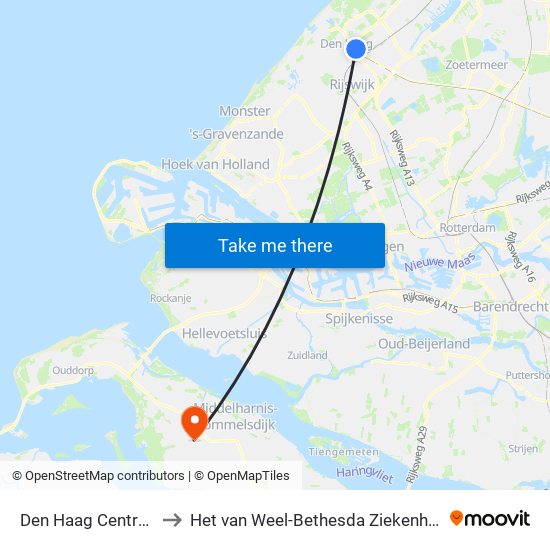 Den Haag Centraal to Het van Weel-Bethesda Ziekenhuis map