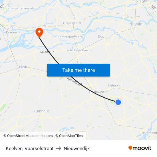 Keelven, Vaarselstraat to Nieuwendijk map