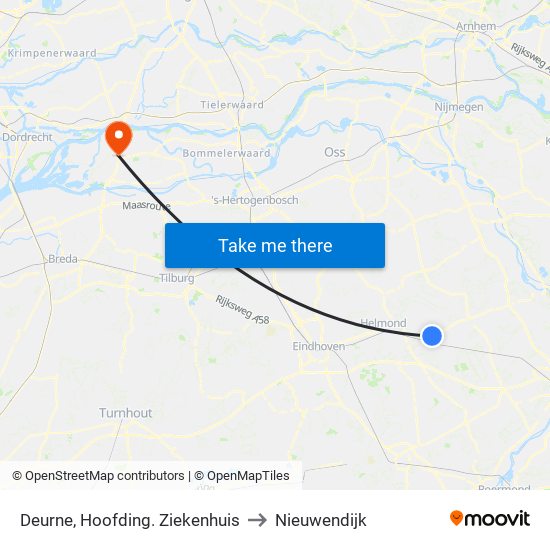 Deurne, Hoofding. Ziekenhuis to Nieuwendijk map