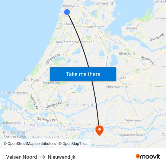 Velsen Noord to Nieuwendijk map