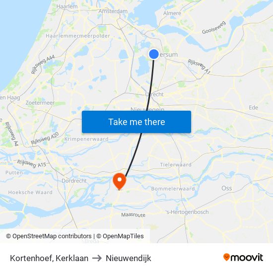 Kortenhoef, Kerklaan to Nieuwendijk map