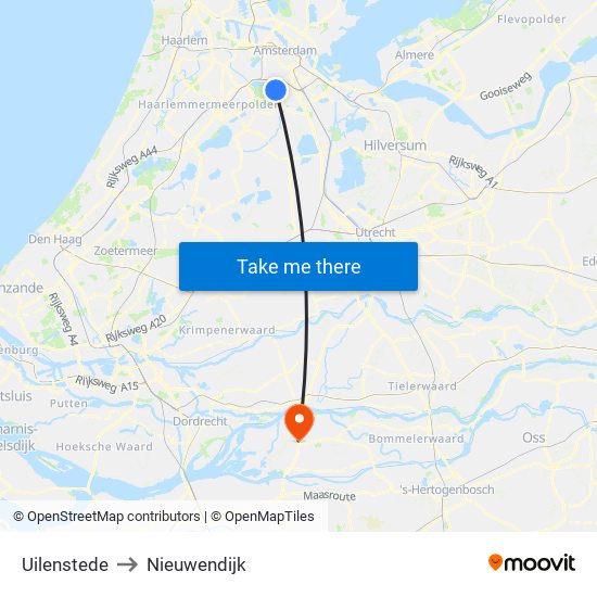 Uilenstede to Nieuwendijk map