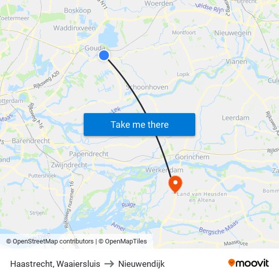 Haastrecht, Waaiersluis to Nieuwendijk map