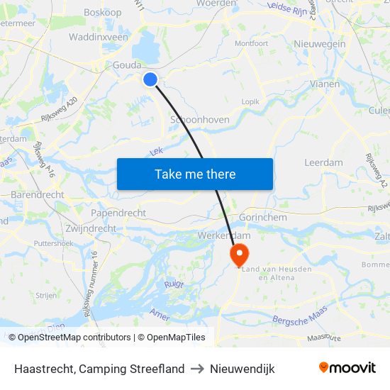 Haastrecht, Camping Streefland to Nieuwendijk map