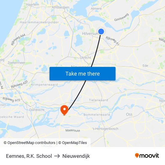 Eemnes, R.K. School to Nieuwendijk map