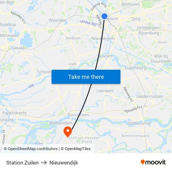 Station Zuilen to Nieuwendijk map