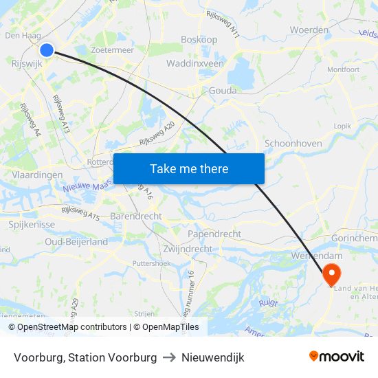Voorburg, Station Voorburg to Nieuwendijk map