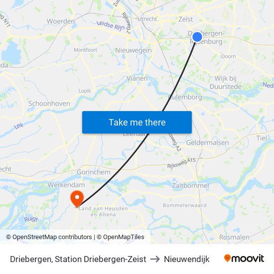 Driebergen, Station Driebergen-Zeist to Nieuwendijk map