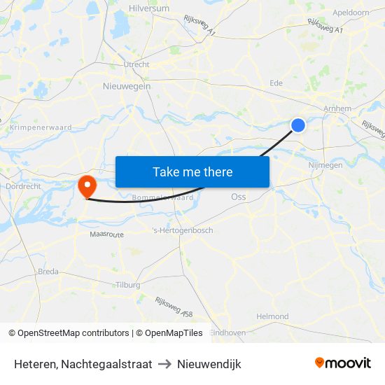 Heteren, Nachtegaalstraat to Nieuwendijk map