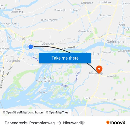 Papendrecht, Rosmolenweg to Nieuwendijk map