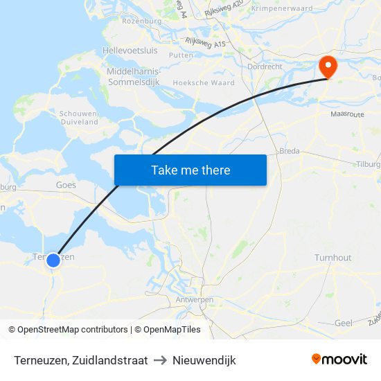 Terneuzen, Zuidlandstraat to Nieuwendijk map