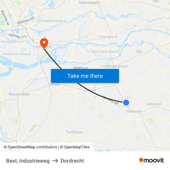 Best, Industrieweg to Dordrecht map