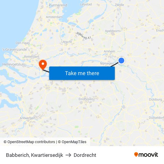 Babberich, Kwartiersedijk to Dordrecht map