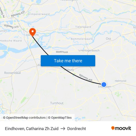 Eindhoven, Catharina Zh Zuid to Dordrecht map