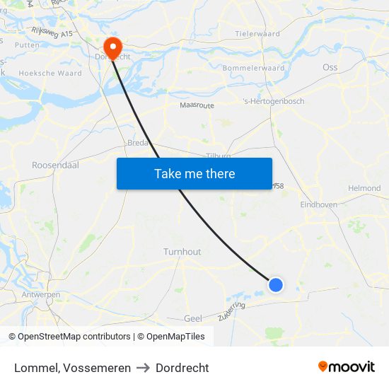 Lommel, Vossemeren to Dordrecht map