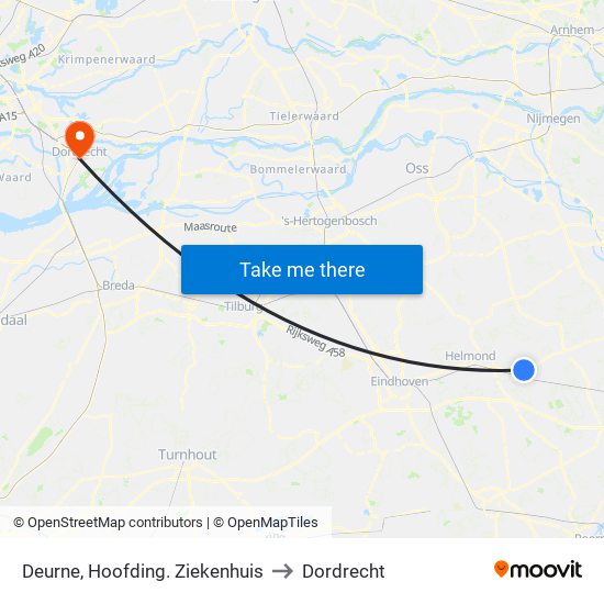 Deurne, Hoofding. Ziekenhuis to Dordrecht map