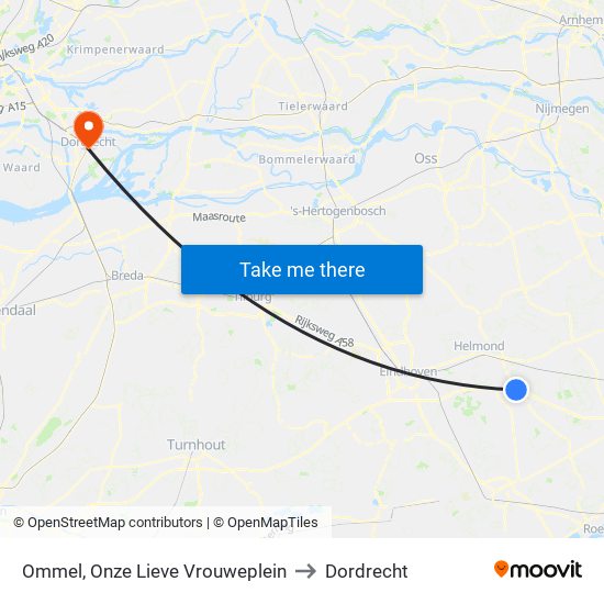 Ommel, Onze Lieve Vrouweplein to Dordrecht map