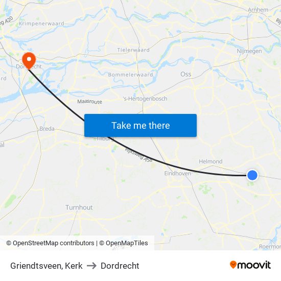 Griendtsveen, Kerk to Dordrecht map